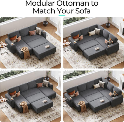 LINSY HOME Sectional Sleeper Sofa Storage Ottoman Bench, Convertible Coffee Table Plush Corduroy Couch Ottoman Footstool for Living Room, Bedroom Entryway and Family Room, Grey