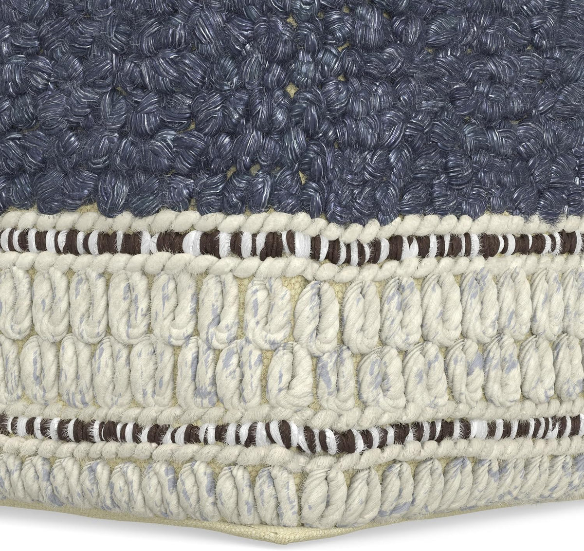 SIMPLIHOME Grady 18" Wide Square Pouf in Blue/Natural Wool and Cotton | Contemporary footstool, extra seating for living room with polystyrene bead filling, assembled; floor cushion or accent seat.