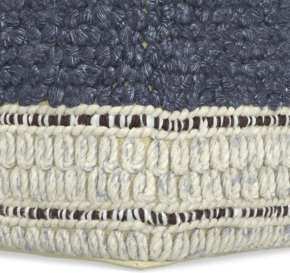 SIMPLIHOME Grady 18" Wide Square Pouf in Blue/Natural Wool and Cotton | Contemporary footstool, extra seating for living room with polystyrene bead filling, assembled; floor cushion or accent seat.