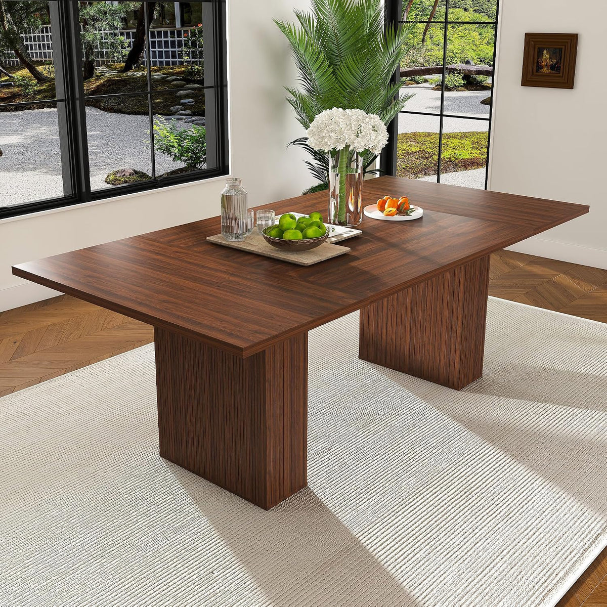Rectangle Dining Table for 4-6, 78" Modern Dining Room Table with 2-Tier Storage Shelf Wood Rectangle Kitchen Dinner Furniture for Home, Dining Room