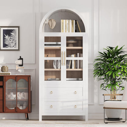 Merax 71'' Tall Arched Kitchen Pantry Cabinet, Farmhouse Kitchen Storage Cabinets with 2 Large Drawers and Adjustable Shelves, Versatile Cupboard for Kitchen, Dining Room, Bathroom,White