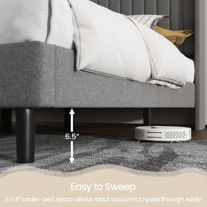 Queen Bed Frame with Vertical Channel Tufted Headboard & Wingback