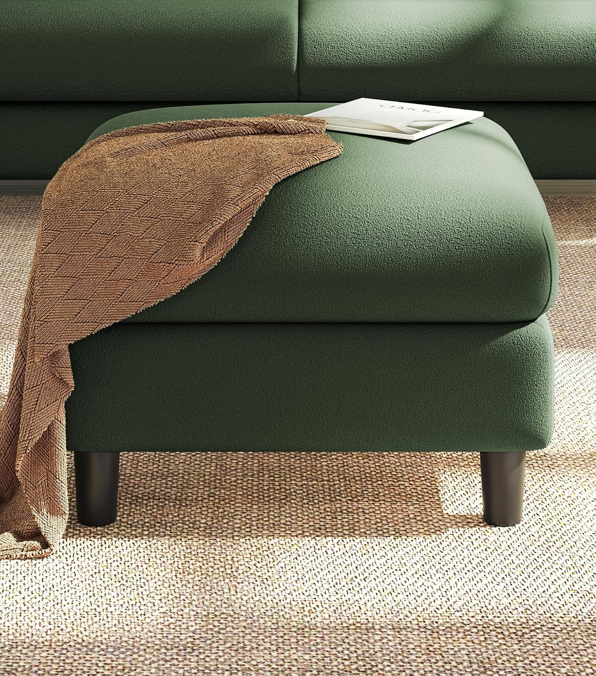 Welzona Teddy Storage Ottoman, 26.7"Large Living Room Ottoman, Coffee Table | All-Wood Ottomans with Storage, Tool-Free Setup Bench for Bedroom, for Welzona Loveseat Sofa Couch Living Room Set, Green