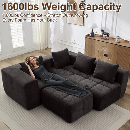 119" Couch, Cloud Sectional Couch with Deep Seat, High-Density Memory Foam and Chaise, Sectional L Shaped Sofa, Couches for Living Room, No Assembly Required Tufted Sofa, Dark Grey