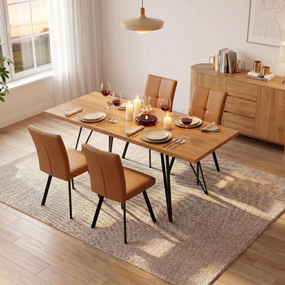 HIPIHOM Extendable Dining Table Set for 4-6, 55 to 71 Inch Expandable Dining Room Table with Upholstered Chairs, Easy Assembly Kitchen Table Set for Small Spaces, Living Room