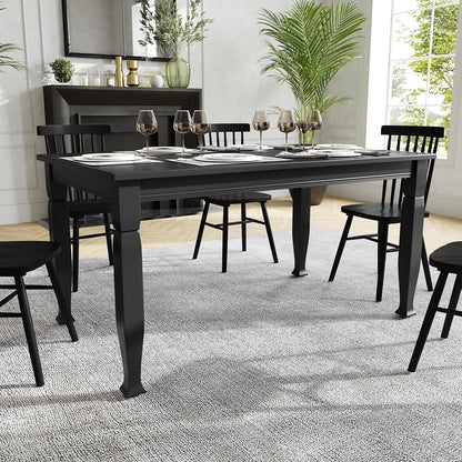 Flash Furniture Grace 60" Solid Wood Dining Table, Commercial Grade Heavy Duty Wood Table, Decorative Turned Legs, Water Resistant Finish, Seating for 6, Black