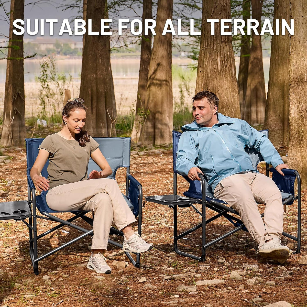 TIMBER RIDGE XXL Director’s Chair – Heavy Duty Folding Chair with Side Table, 500 lb Capacity, Extra Wide Padded Seat for Camping, Sports, Beach, Patio, and Outdoor Use, Blue-2 Pack