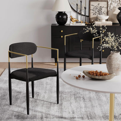Baysitone Dining Chairs Set of 2 Mid-Century Modern Upholstered Boucle Dining Room Chairs Open Back Curved Backrest Black Metal Legs Gold Armchairs for Kitchen Living Room, Black(Only Chairs)