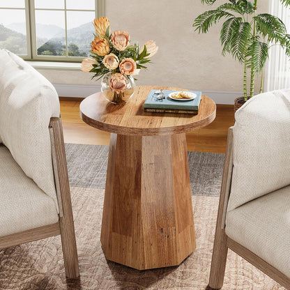 Tribesigns Round Pedestal End Table, Farmhouse Couch Side Table with Octagonal Base, Wooden Drink Stand Accent Nightstand(2, Walnut)