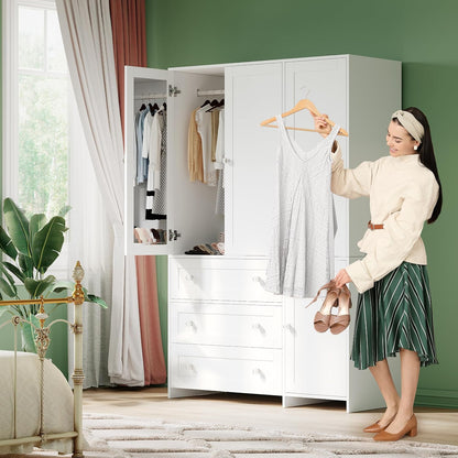 VOWNER 71" Armoire Wardrobe Closet with 3 Drawers and Mirror | Clothing Storage Cabinet with Hanging Rod, 4 Doors Wooden Wardrobe Cabinet for Bedroom, Large Capacity Storage
