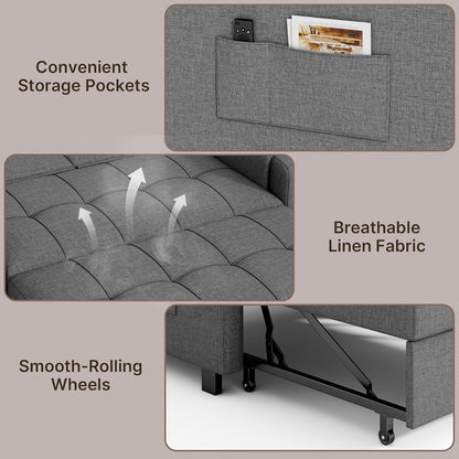 Gizoon Convertible Sofa Bed Modern Couch Bed & Small Loveseat Sleeper, Grey | 3 in 1 Pull out Couch, Space-Saving Design, 5-Position Adjustable Futon Sofa Bed for Living Room, Apartment, Guest Room