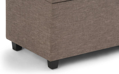 SIMPLIHOME Darcy 33 inch Wide Contemporary Rectangle Storage Ottoman Bench in Fawn Brown Linen Look Fabric, Assembled, For the Living Room, Entryway and Family Room
