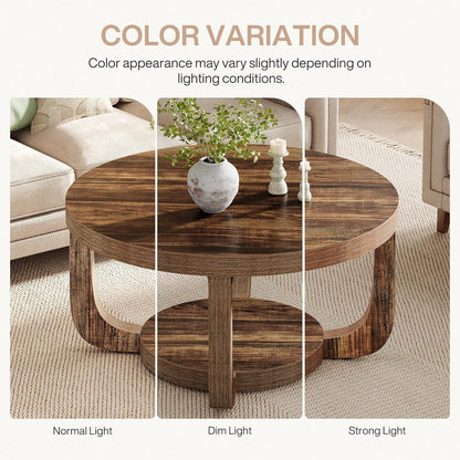 Tribesigns Round Coffee Table, 2-Tier Circle Coffee Table with Storage, Modern Wooden Accent Center Table for Living Room, Thick Tabletop & Base, Dark Brown