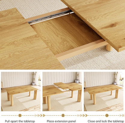HIPIHOM Extendable Dining Table Set for 6, Seats 6-8 | MDF Farmhouse Extends 63-78.7in, Space-saving for Living Room & Nook, Oak Table + 6 Brown Upholstered Chairs