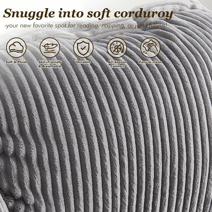 QQU Accent Chair wiht Ottoman for Bedroom (Grey) | Corduroy Reading Chair with Footrest, Comfy Lounge Armchair for Living Room, Reading Room