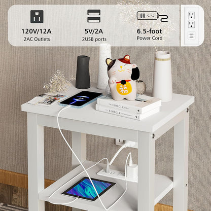 VECELO Modern Nightstands with Charging Station,Side End Table Night Stand with Storage Shelf for Small Spaces, Bedroom,Living Room