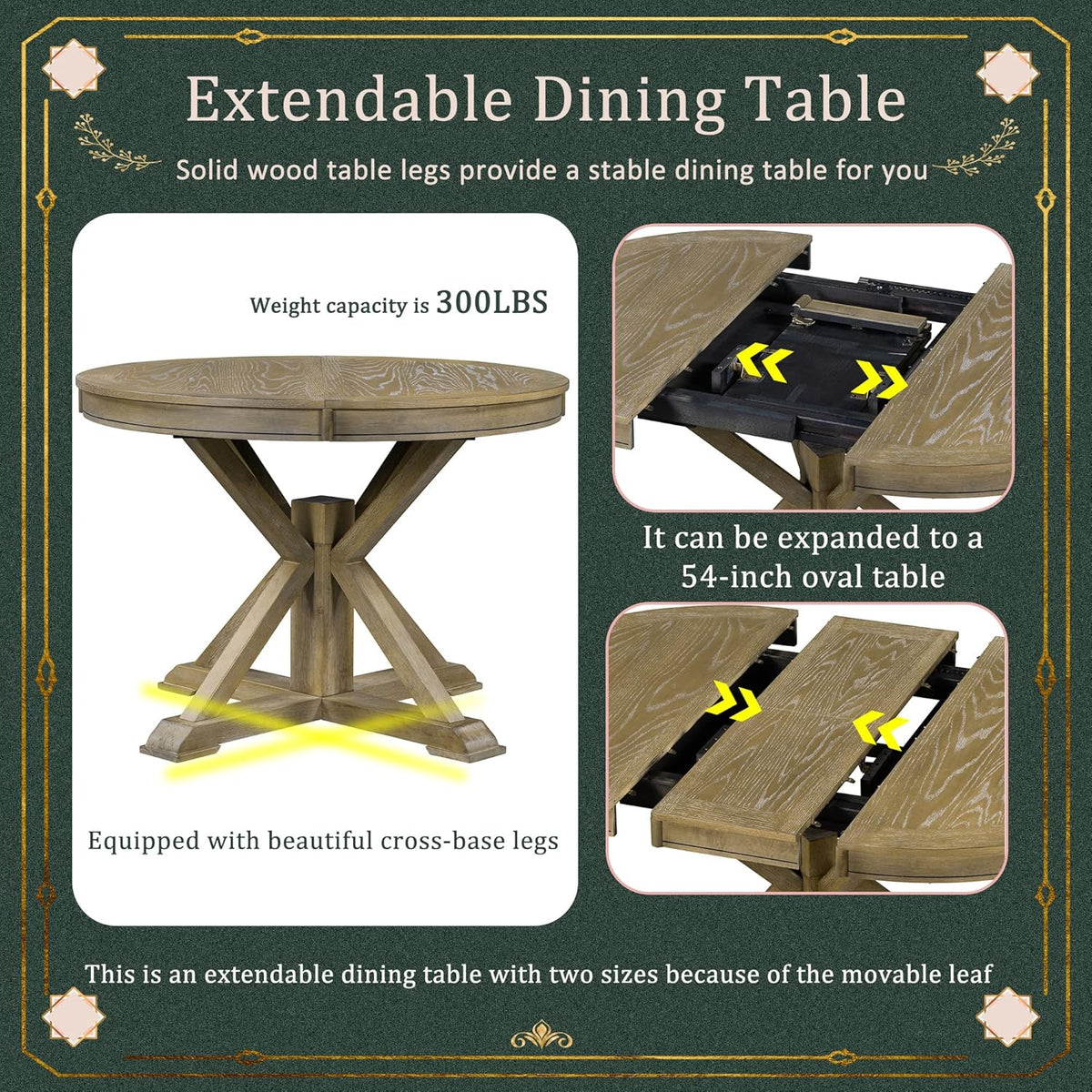 54'' Round Oval Dining Table Extendable Kitchen Table for 4-6, Modern Mid-Century Retro Style Wood Dining Room Table with a 12" Leaf for Living Room Kitchen, Natural Wood Wash