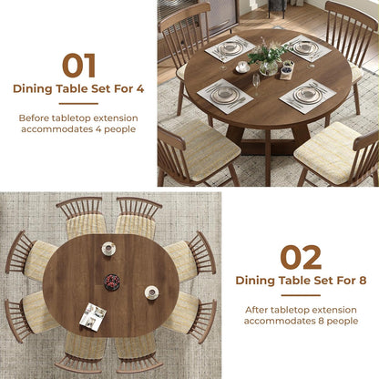 Extendable Round Dining Table for 4-8,Modern Kitchen Oval Dining Table with Removable Leaves Space Saving,Wood Base for Kitchen Living Room (Walnut)