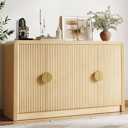 Decofy 55" Buffet Sideboard Cabinet, Mid Century Modern Console Cabinet with Wavy Grain Doors & Adjustable Shelves for Kitchen Cabinets, Living Room, Entryway, Coffee Bar Cabinet, Natural Oak