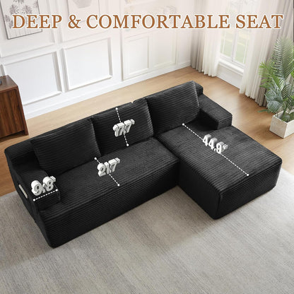 96" Sectional Sofa Cloud Couch with Deep Seat, Modern L-Shape Compressed Sofa Couch with Right Facing Chaise,Upholstered Couches for Living Room