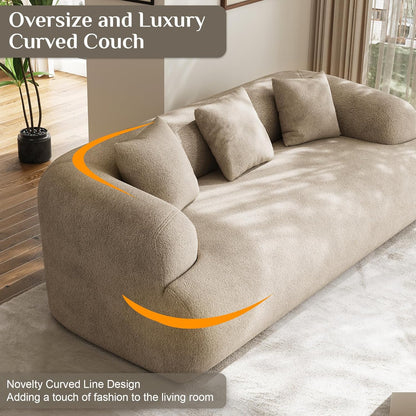 91" Couch,Cloud Couch,Chenille Curved Sofa with 3 Seater and 3 Pillows, Modern Compression Sofa for Living Room, Bedroom and Apartment, No Assembly Required, Light Brown