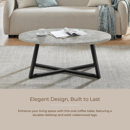 Roundhill Furniture Modern Harmony 3-Piece Wood Oval Coffee Table Set, Gray