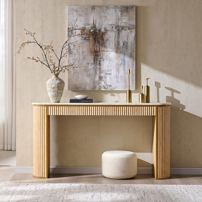 OKD 63-Inch Fluted Console Table, Narrow Entryway Table, Natural Oak