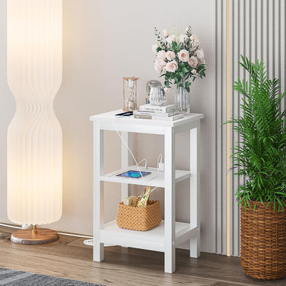 VECELO Modern Nightstands with Charging Station,Side End Table Night Stand with Storage Shelf for Small Spaces, Bedroom,Living Room