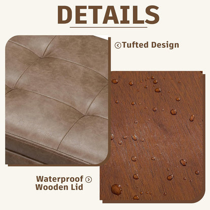 Homebeez 22" Storage Ottoman Coffee Table with Flip Top Tray, Tufted Faux Leather Footrest Stool with Nailhead Trim, Large Foot Rest for Living Room, Taupe Brown