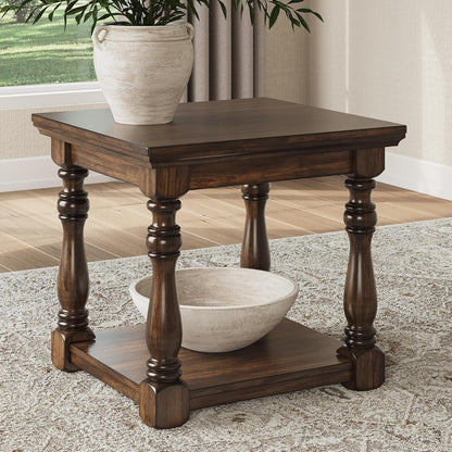 Signature Design by Ashley Sturlayne End Table, Traditional Rectangular Accent Table with Storage Lower Shelf, Hardwood Solids, Veneers, and MDF Substrates, for Living Room Couch, Dark Brown