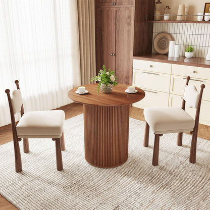 AVZEAR 31.5" Round Dining Table for 2 People, Small Kitchen Dinner Table with Fluted Wood Base, Farmhouse Circle Dining Tables for Home, Kitchen, Dining Room, Living Room (Walnut)