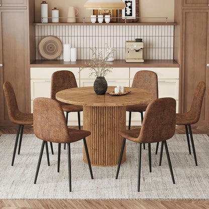 Table and Chairs Set of 6, Round Dining Room Sets for 6, 42 Inch Storage Table with 6 Chairs for Living Room, Kitchen, Farmhouse, Office