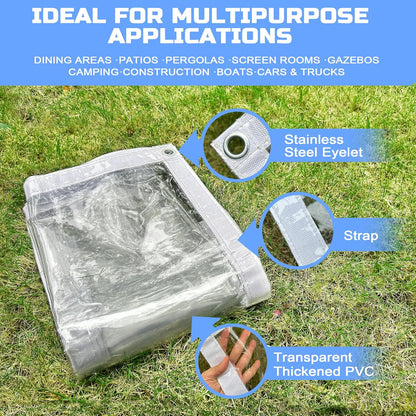 Clear Tarp 7 x 9FT, 20 Mil Clear Vinyl Tarp, Small Cover Plastic Sheeting with Grommets, Double-Stitched Reinforced Edges, Heavy Duty Tarps Waterproof and Tearproof