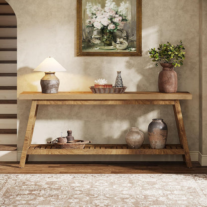 Tribesigns 70.86-Inch Console Table for Entyrway, Farmhouse 2-Tier Entry Entrance Table, Narrow Long Sofa Table Behind Couch, Light Brown