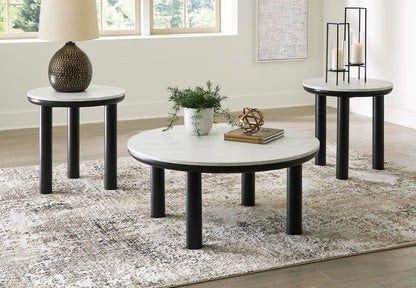 GTU Furniture Casual MDF Round 3-Piece Coffee Table Set, Cocktail Table with 2 Matching End Tables, Black/White Finish for Living Room