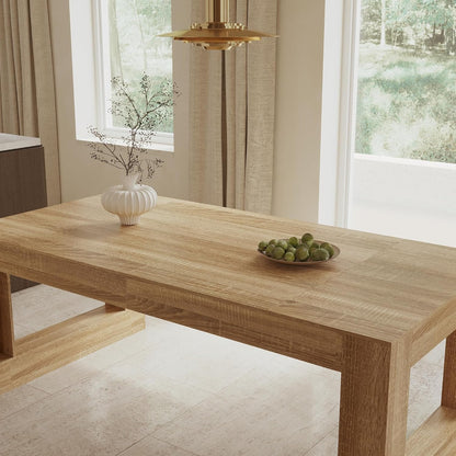 FUFU&GAGA Large Farmhouse Dining Table for 6-8 People, 78.7” Rectangular Wood Dinner Table for Kitchen Dining Room Conference Room, Natural Oak, 78.7”W x 39.4”D x 29.5”H