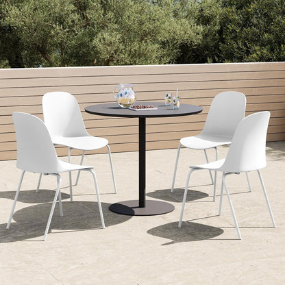 KISLOT Dining Chairs Set of 4, Plastic Outdoor Dining Room Chairs with Metal Legs, PP Anti-UV Stackable Patio Chairs with Ergonomic Back for Kitchen Swimming Pool, Easy Assembly, White