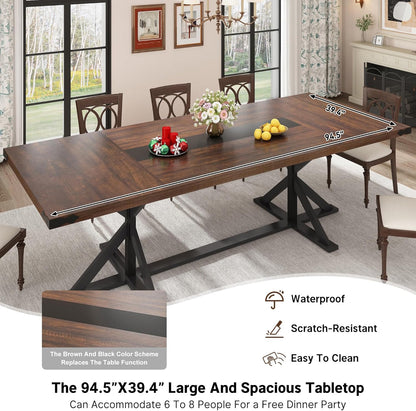 Hlivelood Dining Table for 8 10 People,Rectangular Kitchen Farmhouse Table W/Waterproof Wood Tabletop,Long Dining Room Tables W/Wood Strip Base for Kitchen Living Room(94IN BR&BK)