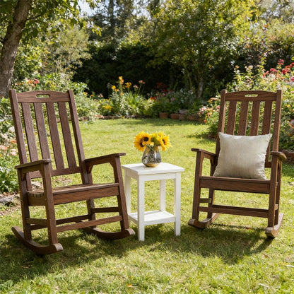 Psilvam Outdoor Rocking Chair Set of 2, Oversized Porch Rocker (Dark Brown)