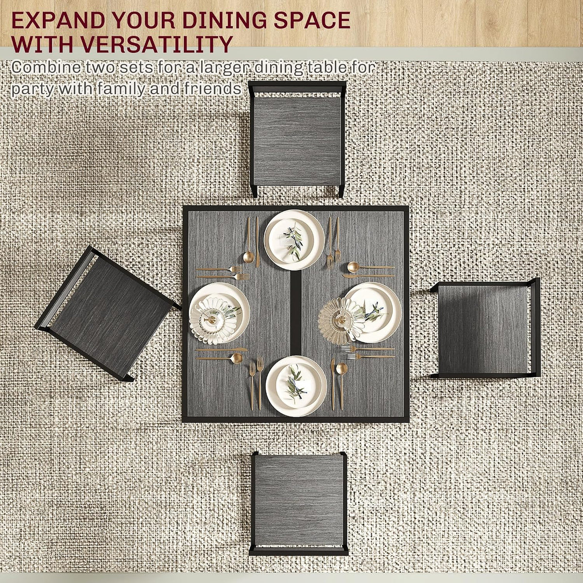 HOMCOM Dining Table Set for 2 for Small Space Room Grey | Kitchen Table and Chairs, Industrial Dining Set, Breakfast Nook