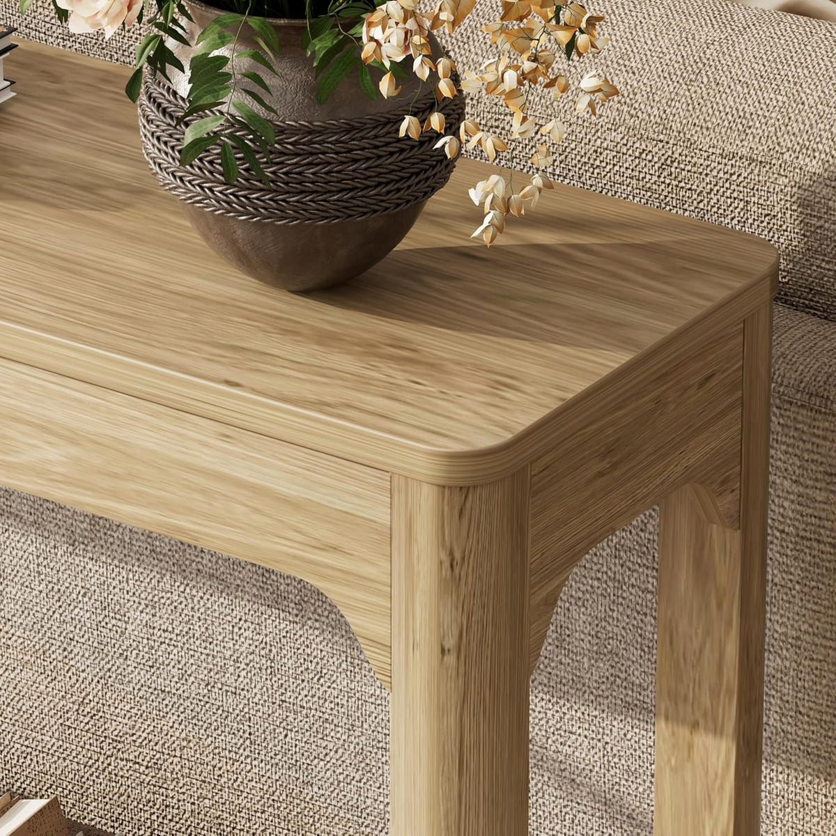 Knocbel Long Sofa Console Table with Bottom Open Storage Shelf, Narrow Wooden Entryway Hallway Foyer Sofa Couch Side Table, Easy Assembly (Natural 55")