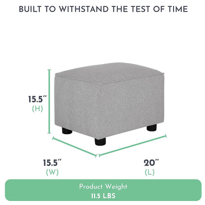 Evolur Holland Upholstered Ottoman in Light Grey, Foot Rest Stool for Nursing Moms, Tool-Free Assembly, Made for Every Décor