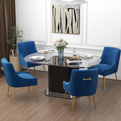 Dining Chairs, Accent Chairs Set of 4, Modern Upholstered Kitchen Dining Chairs with Gold Legs, Fabric Tufted Velvet Living Room Chairs for Reception Room Bedroom Kitchen(Navy Blue)