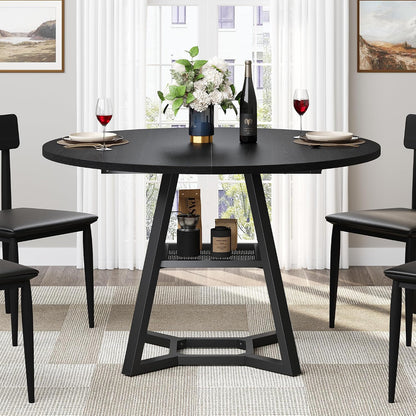 knoworld Round Dining Table for 4, Kitchen Tables Dining Room Circle Dinner Table with Pedestal Metal Frame, Space Saving Wood Industrial Kitchen & Dining Room Tables, Black 43In