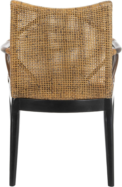 SAFAVIEH Gianni Rattan Arm Chair 19.8”, Solid Wood Brown & Black SEA4011A | Hand-Woven Rattan Back, Solid Mahogany Frame, Foam-Filled Cotton Seat, Easy Assembly, Indoor Use