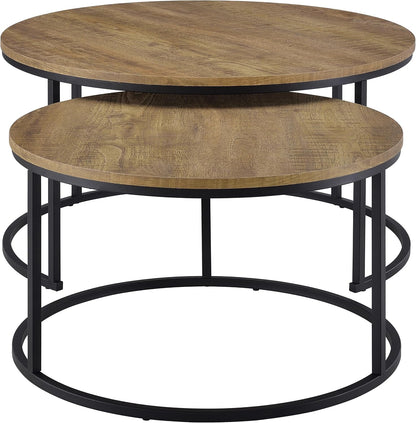 35" Textured Mango Wood Nesting End Table, Nesting End Tables with Open Metal Frame, Coffee Table Set with Flexible Layout for Modern Indoor Lounge Areas, Mango Color