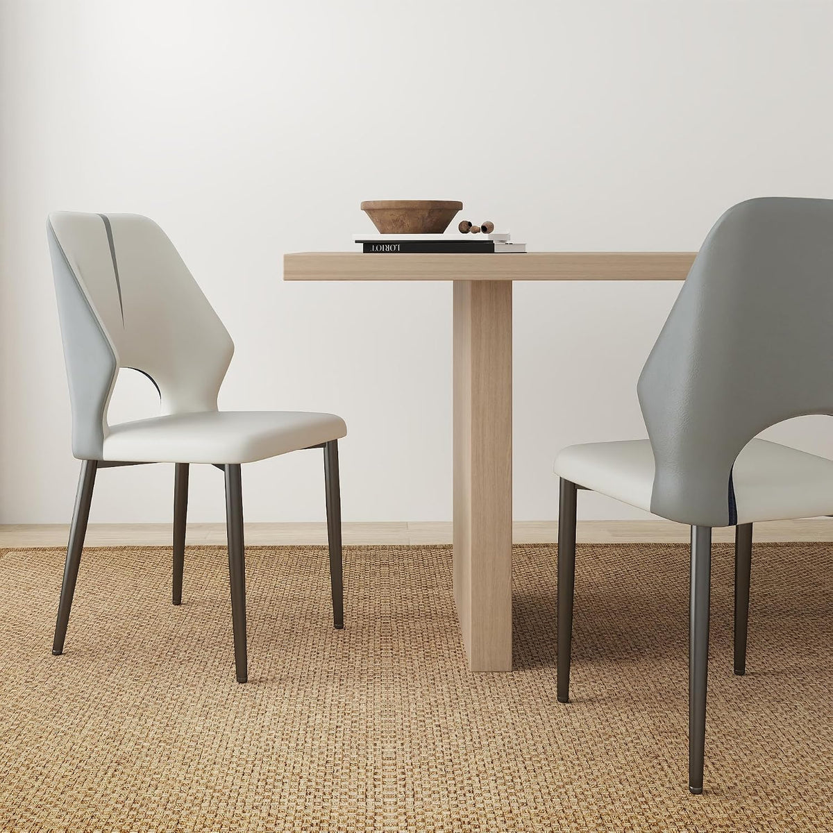 Upholstered Dining Chairs Set of 6, Modern PU Leather Dining Room Kitchen Side Chair with Padded Seat and Metal Legs Restaurant/Cafe,Light Grey