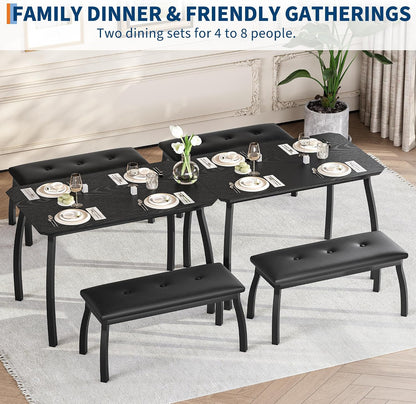 GAOMON Dining Table Set for 4, 3-Piece Wooden Kitchen Table with 2 Upholstered Benches, Space-Saving Dinette Set for Restaurant, Studio, Dining Room, Home Kitchen, Gray (Black, 2 Chairs)