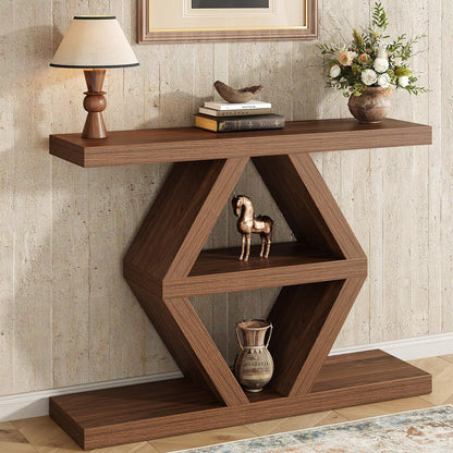 39.4" Farmhouse Console Table, Rustic Entryway Table with 3-Tier Storage Shelves, Wooden Sofa Table Behind Couch, Unique Modern Narrow Entry Table for Entrance, Hallway, Foyer, Living Room, Walnut