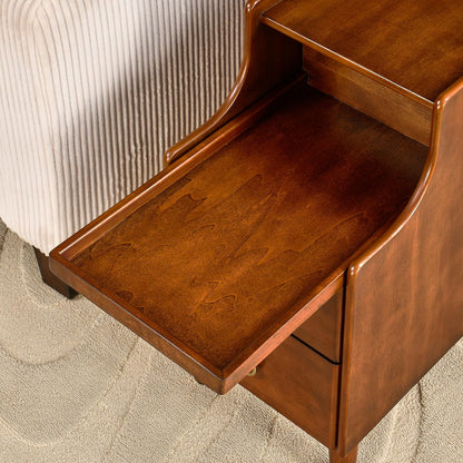 Narrow End Side Table with 2 Drawers and Pull-Out Tray, No-Tools Assembly Sofa Beside Table for Living Room, Slim Side Table with Solid Wood Legs, 11.8”W x 21.6”L x 22.9”H Caramel Brown BG-A1359-MG